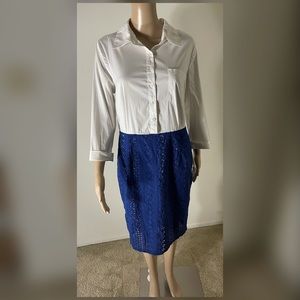 Venus White and Blue Button Down Dress